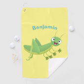 Cute green happy grasshopper cartoon golfhanddoek (Insitu)