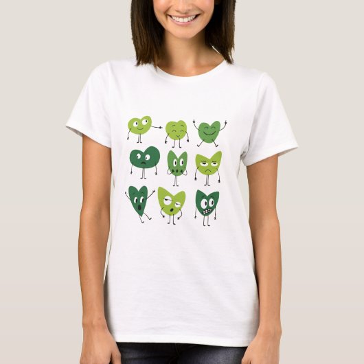 Cute Green Heart Faces  valentine day minimalist T-shirt (Voorkant)