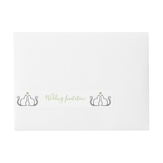 Cute Green Hearts Black Cats Wedding Invitation Adreslabel Wikkel (Voorkant)