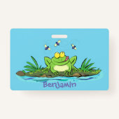 Cute green hongkikker cartoon illustratie badge (Achterkant)