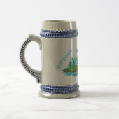 Cute green hongkikker cartoon illustratie bierpul (Links)