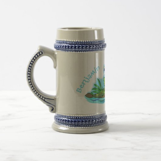 Cute green hongkikker cartoon illustratie bierpul (Links)