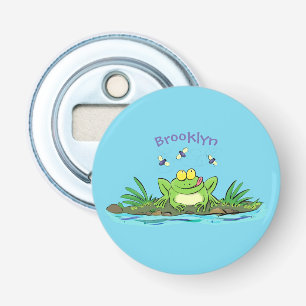 Cute green hongkikker cartoon illustratie button flesopener