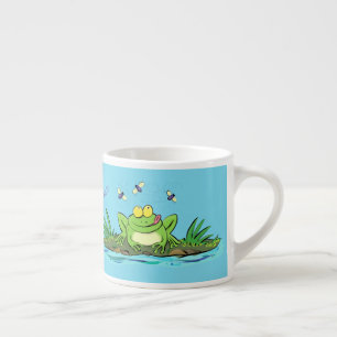 Cute green hongkikker cartoon illustratie espresso kop