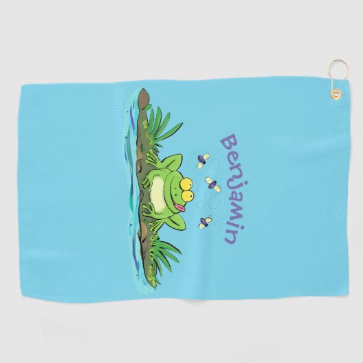 Cute green hongkikker cartoon illustratie golfhanddoek (Horizontaal)