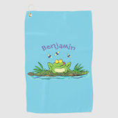 Cute green hongkikker cartoon illustratie golfhanddoek (Voorkant)