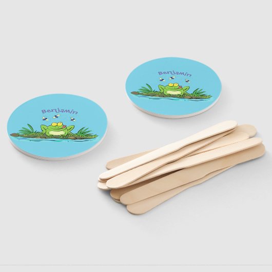 Cute green hongkikker cartoon illustratie handwaaier (Niet-gemonteerd)