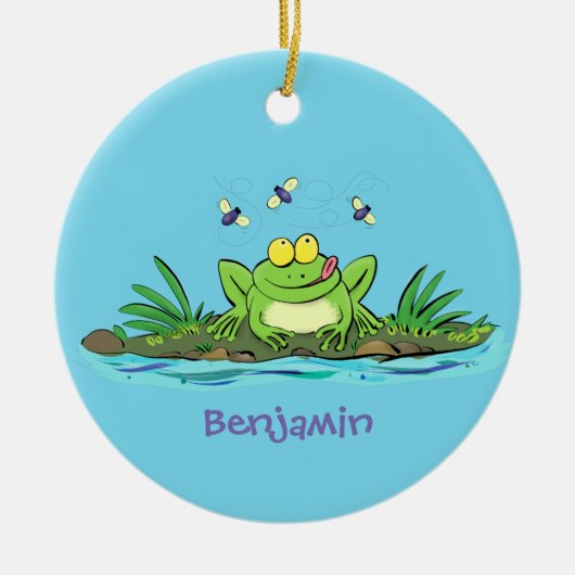 Cute green hongkikker cartoon illustratie keramisch ornament (Voorkant)