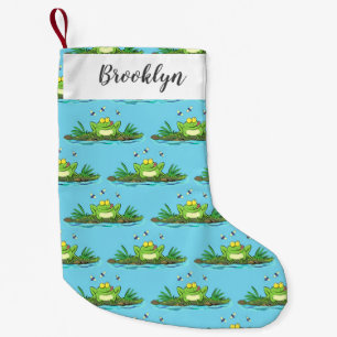 Cute green hongkikker cartoon illustratie kleine kerstsok