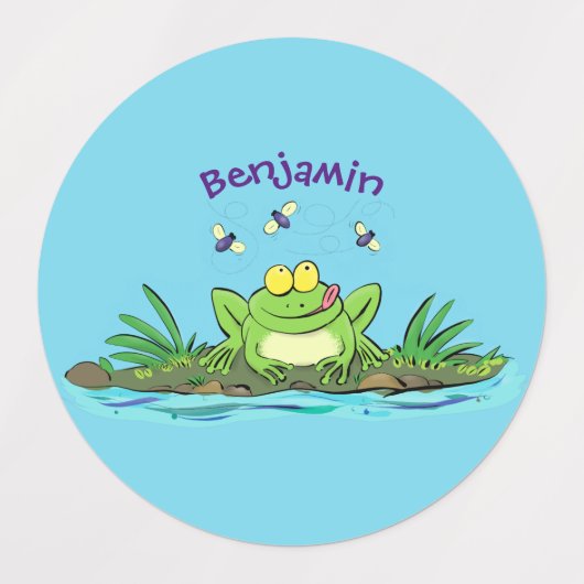 Cute green hongkikker cartoon illustratie labels (Design 1)