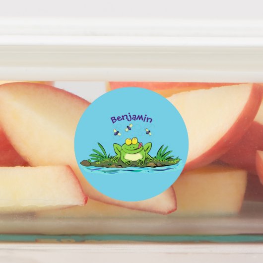 Cute green hongkikker cartoon illustratie labels (Aangebracht)