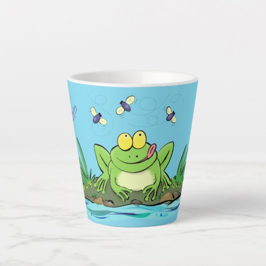 Cute green hongkikker cartoon illustratie latte mok (Voorkant)