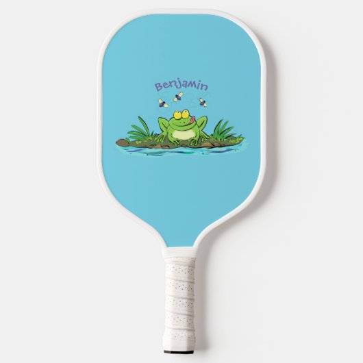 Cute green hongkikker cartoon illustratie pickleball paddle (Achterkant)