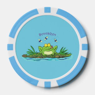 Cute green hongkikker cartoon illustratie poker chips