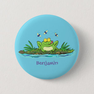Cute green hongkikker cartoon illustratie ronde button 5,7 cm