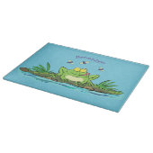 Cute green hongkikker cartoon illustratie snijplank (Hoek)