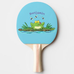 Cute green hongkikker cartoon illustratie tafeltennisbatje