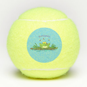 Cute green hongkikker cartoon illustratie tennisballen