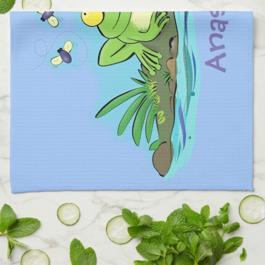 Cute green hongkikker cartoon illustratie theedoek (Gevouwen)