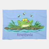 Cute green hongkikker cartoon illustratie theedoek (Horizontaal)