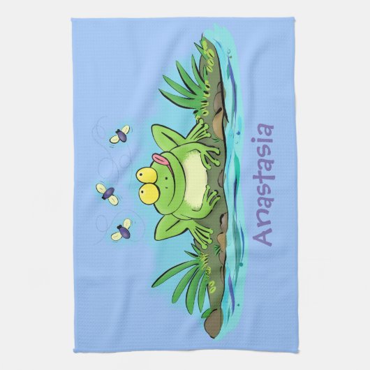 Cute green hongkikker cartoon illustratie theedoek (Verticaal)