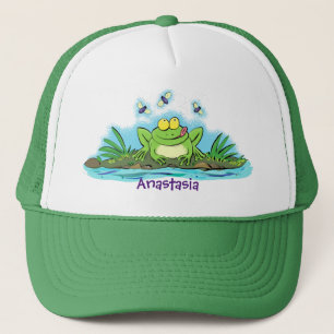 Cute green hongkikker cartoon illustratie trucker pet