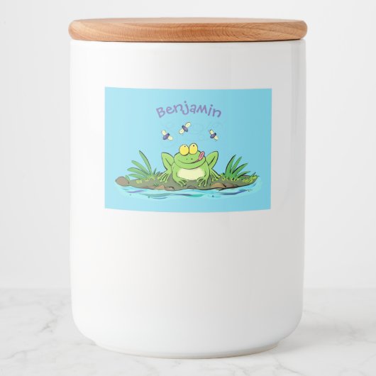 Cute green hongkikker cartoon illustratie voedselcontainer etiket (Voorkant)