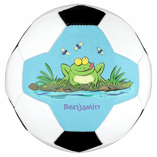 Cute green hongkikker cartoon illustratie voetbal (Voorkant)