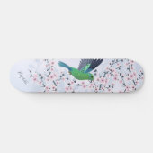 Cute Green Hummingbird Cherry Blossom Add Name Ha Persoonlijk Skateboard (Horizontaal)