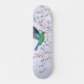 Cute Green Hummingbird Cherry Blossom Add Name Ha Persoonlijk Skateboard (Voorkant)