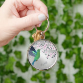 Cute Green Hummingbird Cherry Blossom Add Name Ke Sleutelhanger (Hand)