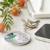 Cute Green Hummingbird Cherry Blossom Add Name Ke Sleutelhanger (Zijkant)