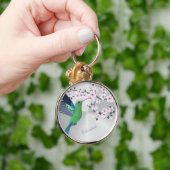 Cute Green Hummingbird Cherry Blossom Add Name Ke Sleutelhanger (Hand)