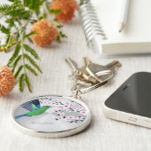 Cute Green Hummingbird Cherry Blossom Add Name Ke Sleutelhanger (Zijkant)