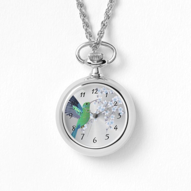 Cute Green Hummingbird Cherry Blossom Horloge (Voorkant)