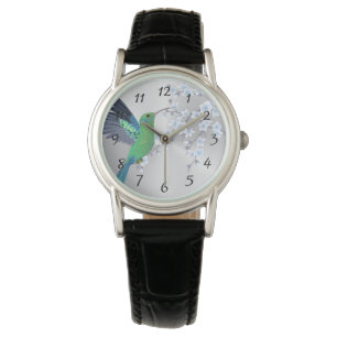 Cute Green Hummingbird Cherry Blossom Horloge