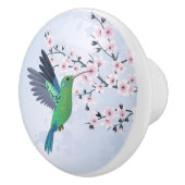 Cute Green Hummingbird Cherry Blossom Keramische Knop (Rechts)