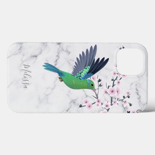 Cute Green Hummingbird Cherry Blossom Monogram Case-Mate iPhone Case (Achterkant (horizontaal))