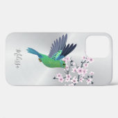 Cute Green Hummingbird Cherry Blossom Monogram Case-Mate iPhone Case (Achterkant (horizontaal))