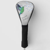 Cute Green Hummingbird Cherry Blossom Voeg Naam to Golfheadcover (Voorkant)