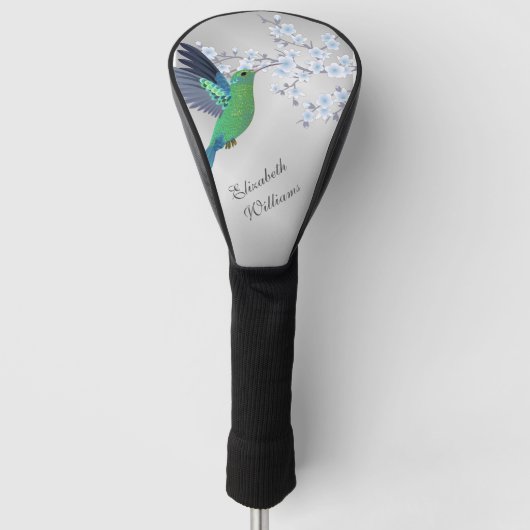 Cute Green Hummingbird Cherry Blossom Voeg Naam to Golfheadcover (Voorkant)