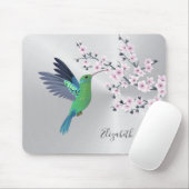 Cute Green Hummingbird Cherry Blossom Voeg Naam to Muismat (Met muis)