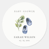 Cute Green Ink Blue Boy schoft Baby shower Ronde Sticker (Voorkant)