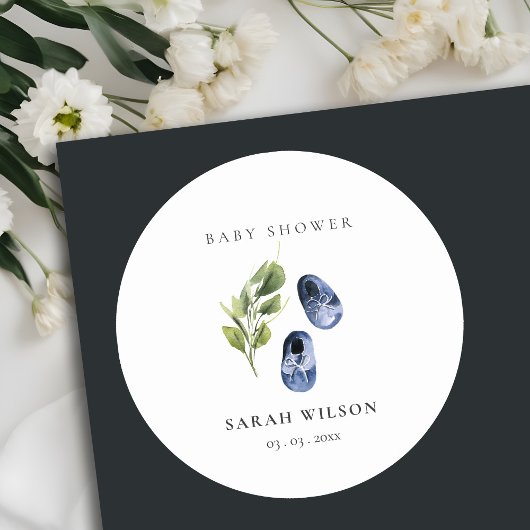 Cute Green Ink Blue Boy schoft Baby shower Ronde Sticker