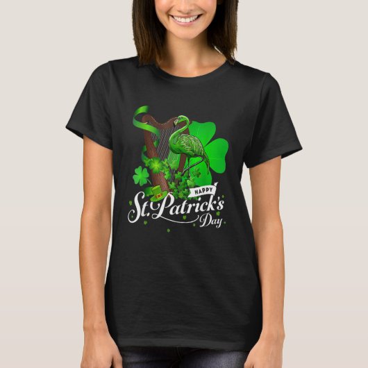 Cute Green Irish Flamingo St Patrick Day Shamrock T-shirt (Voorkant)