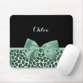 Cute Green Jaguar Print Girly Jade Bow en Name Muismat (Met muis)