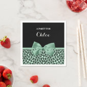 Cute Green Jaguar Print Girly Jade Bow en Name Servetten (Insitu)