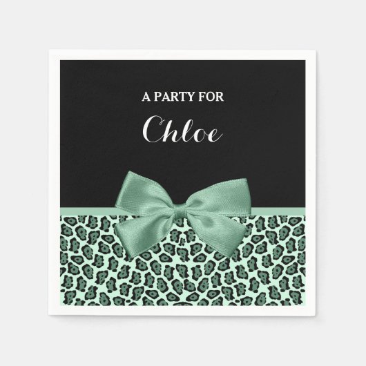 Cute Green Jaguar Print Girly Jade Bow en Name Servetten (Voorkant)