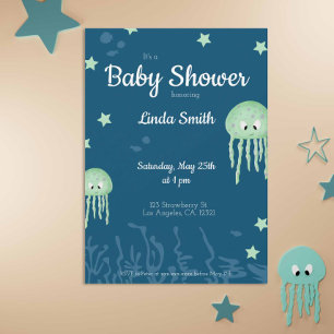 Cute Green Jellyfish Neutraal Baby shower Kaart
