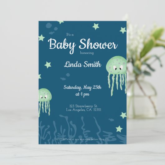 Cute Green Jellyfish Neutraal Baby shower Kaart (Staand voorkant)